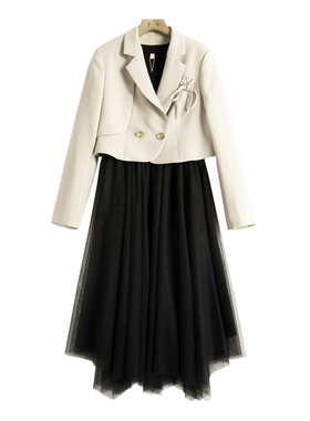 【华H】24春季 木耳边系带西服+网纱无袖连衣裙HH349~秋季新款女