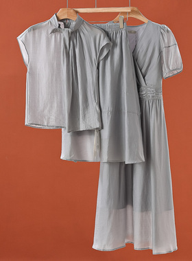 80.5%莱赛尔纤维【木X】 立领衬衫套装+显瘦连衣裙灰色系91~夏季