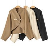 12%羊驼贝贝 双面呢长毛大衣117 金属袢扣蝙蝠袖 南油 冬装