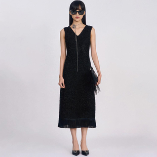 纯色细闪双V领流苏无袖 秋装 连衣裙663 莫Y 专柜899