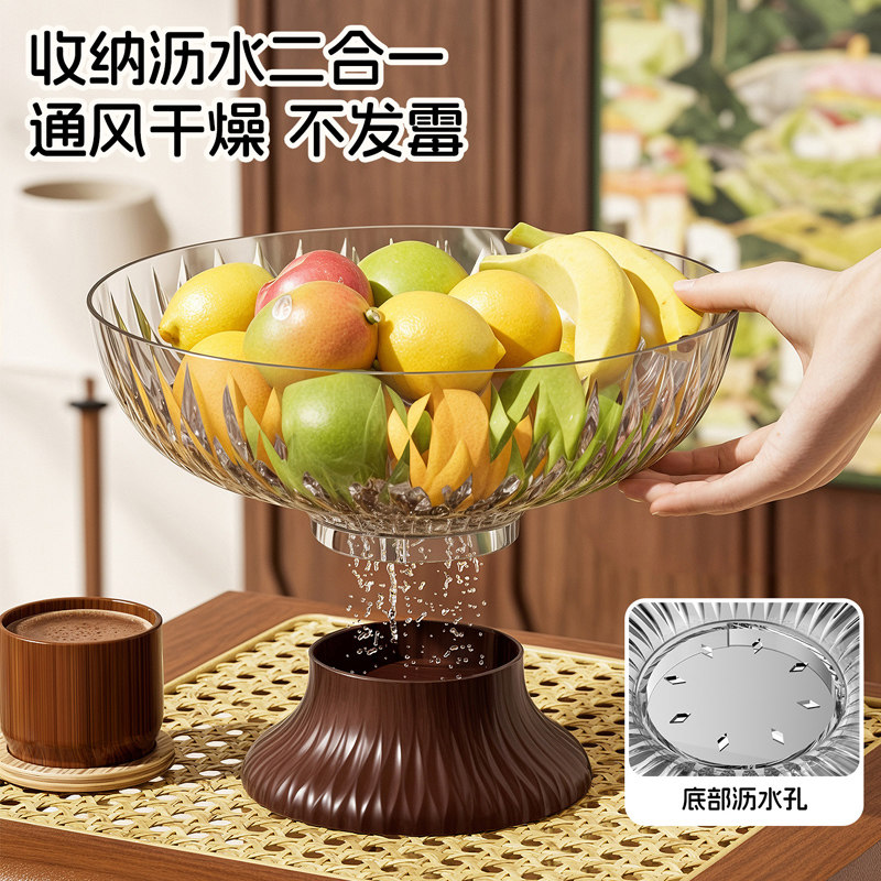 高颜值简约透明玻璃果盘家用沥水收纳二合一通风干燥果篮水果盘
