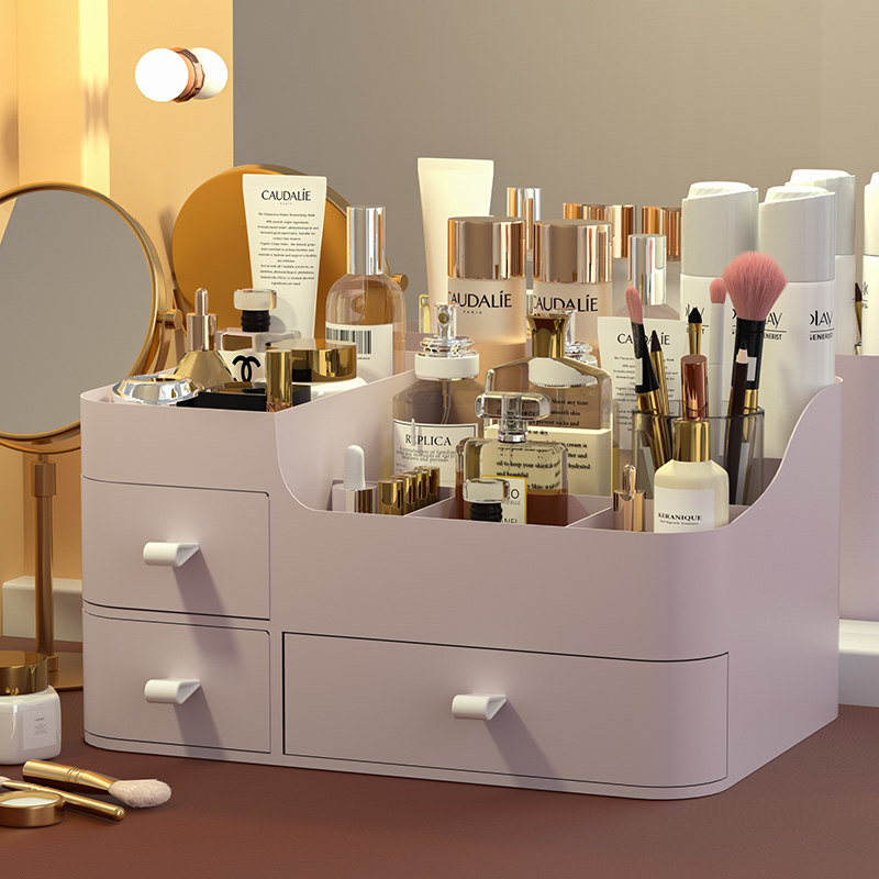 化妆品收纳盒桌面梳妆台护肤品置物架口红整理箱桌上轻奢感抽屉式