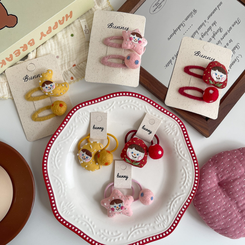 新款可爱充棉珍珠星星儿童发饰羊毛毡球球串珠月亮发卡草莓发饰女