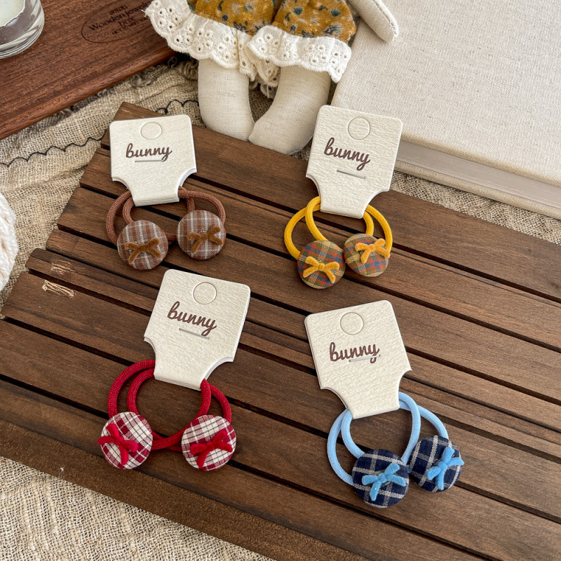 秋冬百搭格纹纽扣儿童发绳小号甜