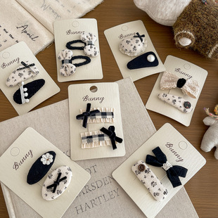 bunny新款 甜酷风黑白碎花椭圆bb夹可爱发夹气质百搭女孩头饰发饰