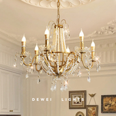 法式 全铜珍珠水晶灯复古美式 挑空loft楼梯别墅吊灯黄铜轻奢吊灯