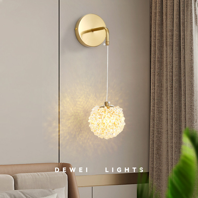 水晶壁灯卧室床头壁灯床头小吊灯轻奢法式温馨灯过道背景墙壁灯