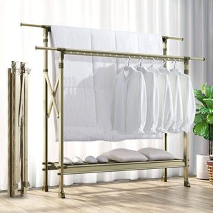 华峰晾衣架落地折叠阳台双杆晾衣杆铝合金伸缩凉衣架晒衣架晒被架