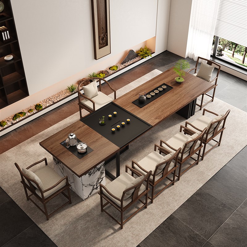 现代高级a感实木茶桌椅组合客厅家用办公室接待长条桌新中式泡茶