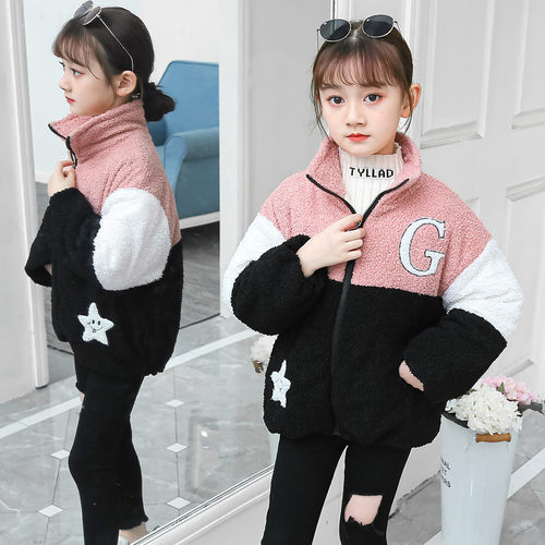 撞色女童外套加绒保暖时尚洋气