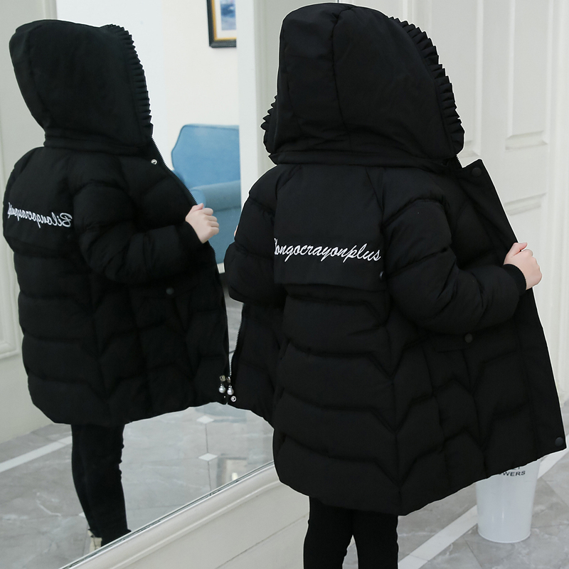 魔法蜡笔女童中长款加厚连帽棉衣