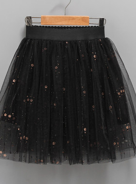 女童半身裙春夏新款童装中大童黑色网纱裙亲子蓬蓬裙公主裙洋气潮