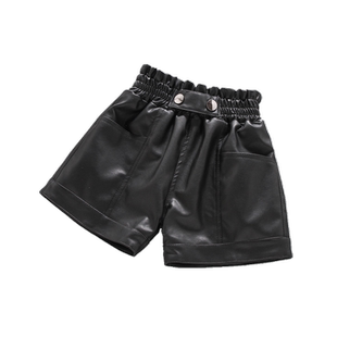 时髦女童短裤皮裤2024新款韩版春秋大童阔腿秋装外穿儿童女孩裤子