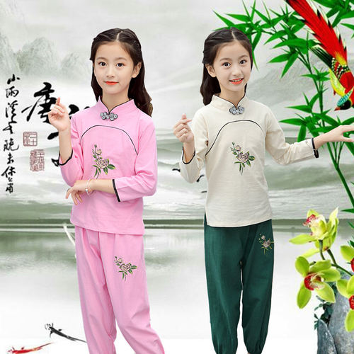 女童秋纯棉印花风薄款表演汉服