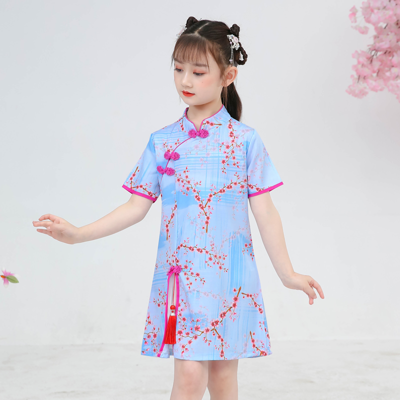 弹力雪纺夏装新款洋气女童旗袍