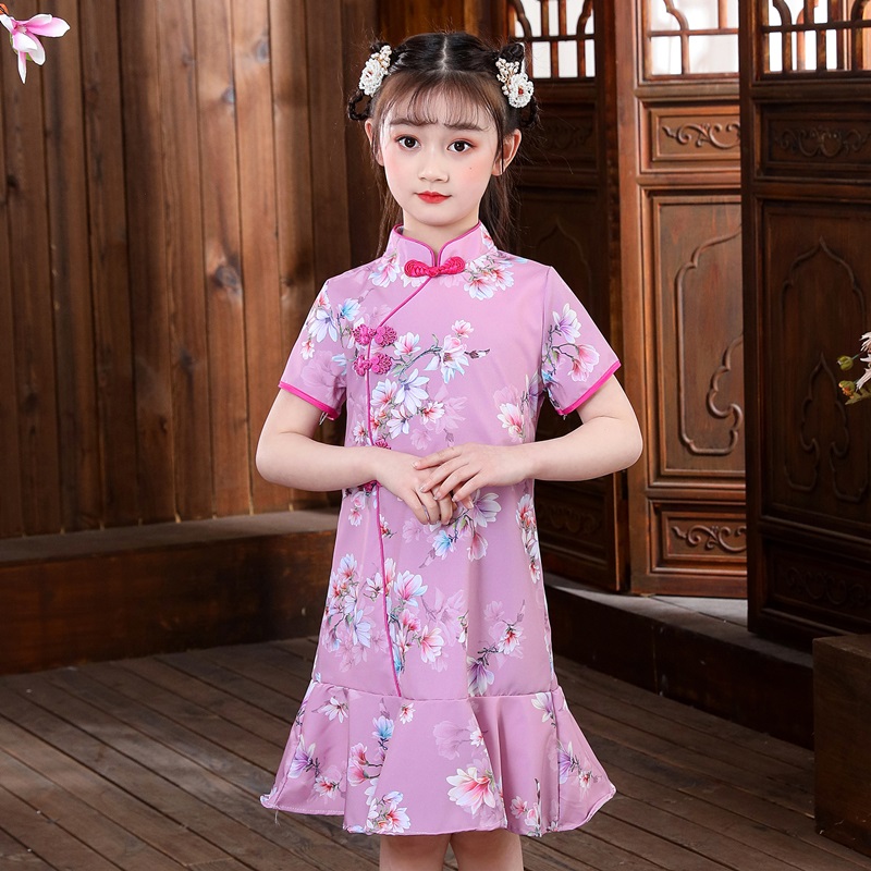 演出雪纺女童旗袍裙子夏装小女孩公主裙新款洋气儿童夏季连衣裙