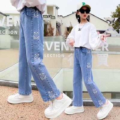 魔法蜡笔女童牛仔长裤时尚