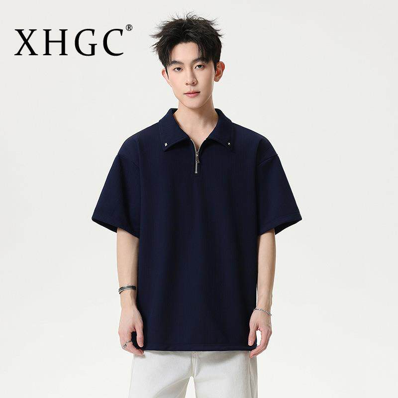 夏季轻奢老钱风半拉链POLO衫男