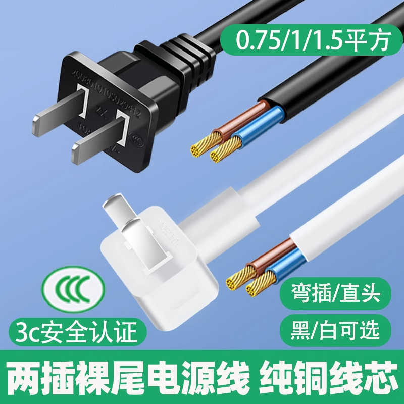 优质纯铜两脚插头电源线