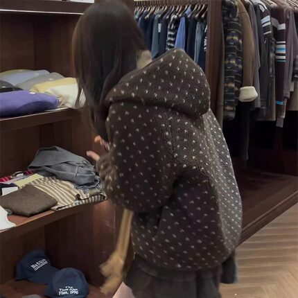 冬季2026新品咖色羊羔毛棉服外套女加厚保暖美式复古chci棉衣棉服