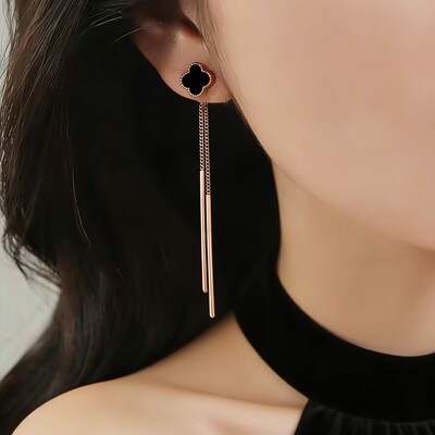 925银针四叶草流苏耳环女