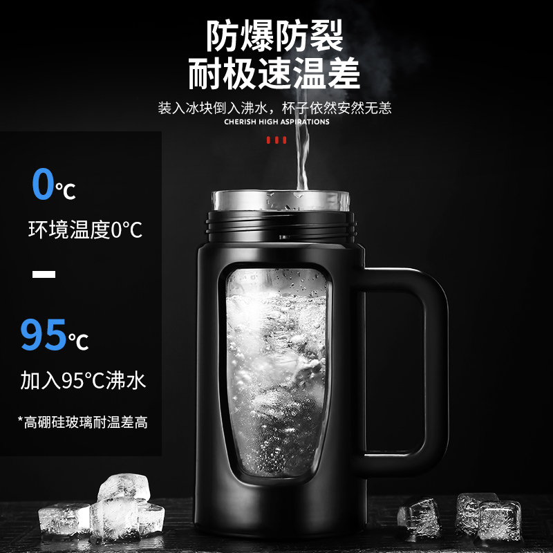 茶水分离玻璃带把办公杯滤大量水杯男防容摔带盖杯51908过泡茶杯