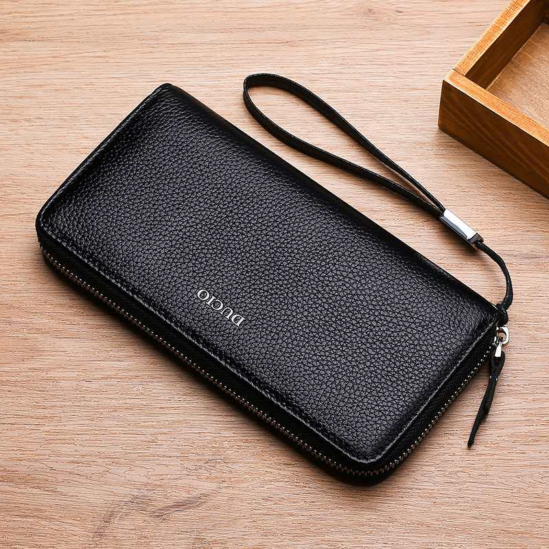 头层牛皮钱包男长款量真链皮拉手拿包大容卡位皮多夹子钱夹多功能