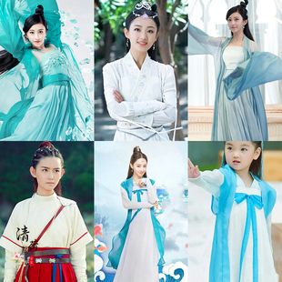 影视古装哪吒降妖记同款古装小龙女汉服飘逸仙侠古装女舞蹈演出服