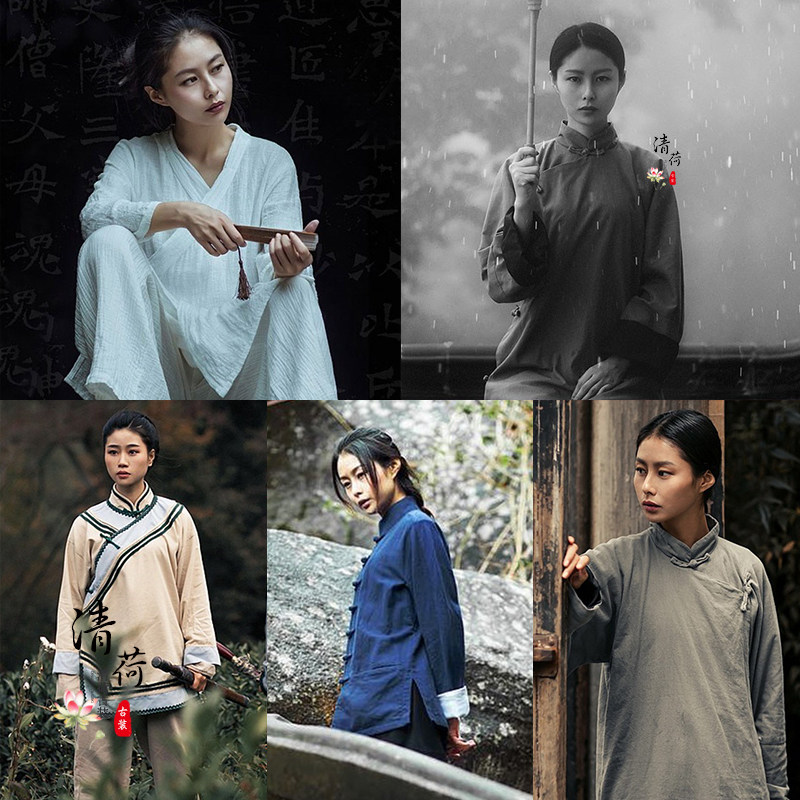 影视古装武侠侠女棉麻服民国女扮男装长衫长袍影楼写真功夫演出服