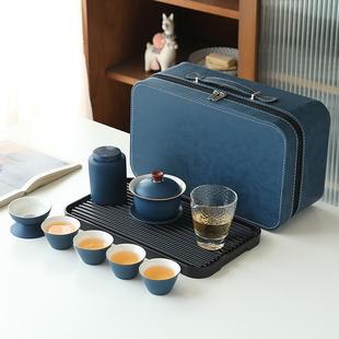 便携户外简约功夫茶具带茶盘一碗四杯 粗陶多色盖碗茶具旅行小套装