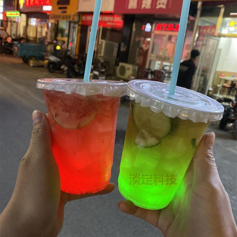 夜晚流动车摊发光柠檬茶底灯LED闪光奶茶杯贴鸡尾酒七彩发光瓶贴