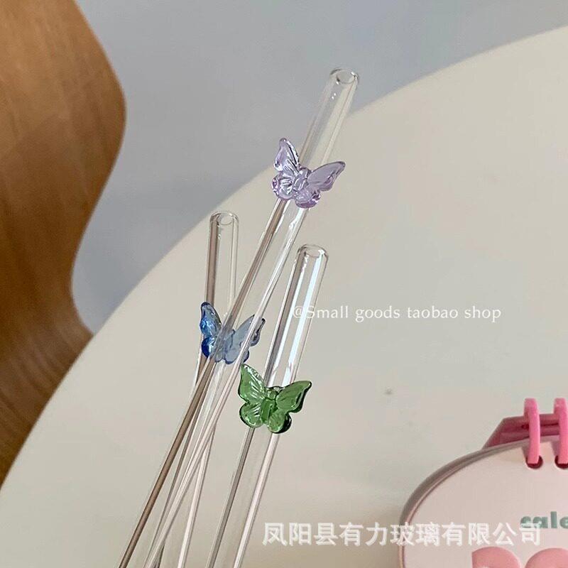 ins创意蝴蝶吸管耐温玻璃吸管咖啡牛奶多用弯头吸管水杯吸水管