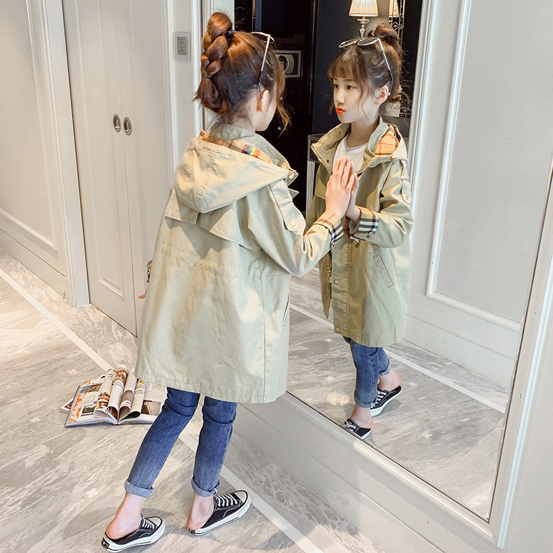 여아 코트 가을 입기 2023 새로운 한식 인터넷 연예인 스타일 중대형 아동 영국식 아동 중장 트렌치