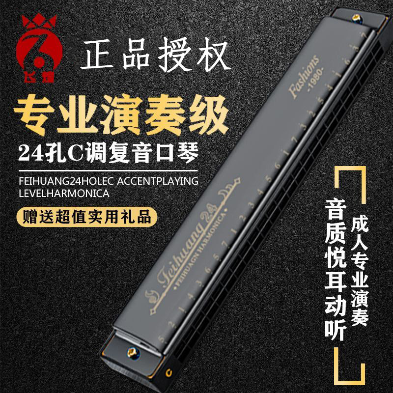 德国进口飞煌口琴儿童初学生成人高级24孔复音c调专业入门口琴
