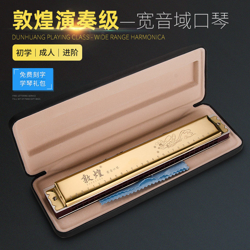 敦煌28孔重音复音口c/f/g#12调演奏级口琴初学者学生入门自学乐器