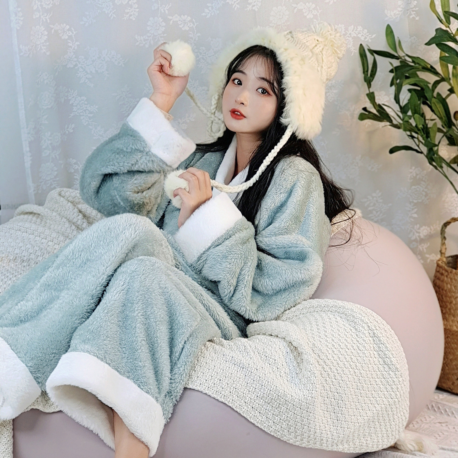 素羽华裳汉服睡衣女原创改良汉元素明制中衣可爱家居服加绒秋冬款