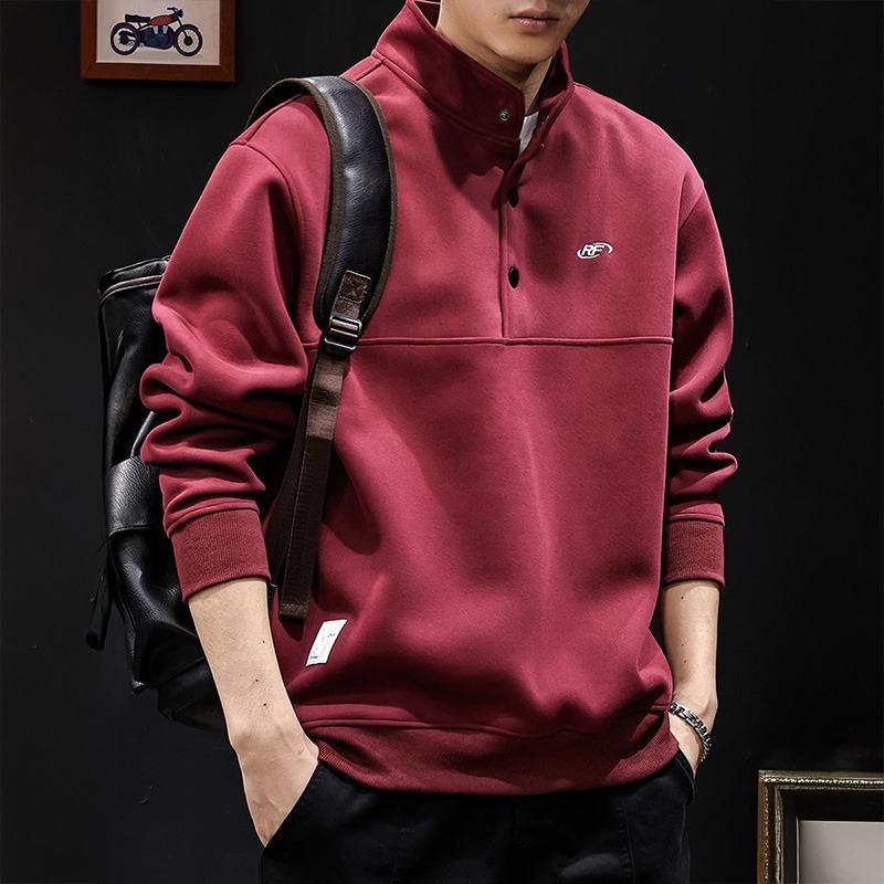 美式潮牌刺绣半开领卫衣男