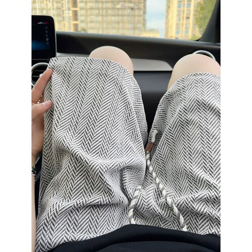 美式复古小香风人字纹短裤男夏季宽松潮牌肌理感大码薄款五分裤子