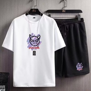 五分裤 加肥加大码 男宽松潮流百搭短袖 套装 胖子学生休闲两件套 夏季