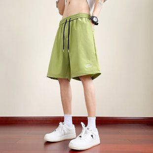 男夏季 运动透气休闲百搭五分裤 新款 宽松大码 牛油果绿薄款 冰丝短裤