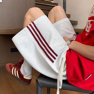 美式三条杠拼接短裤男夏季潮牌宽松加肥大码简约透气运动五分裤子