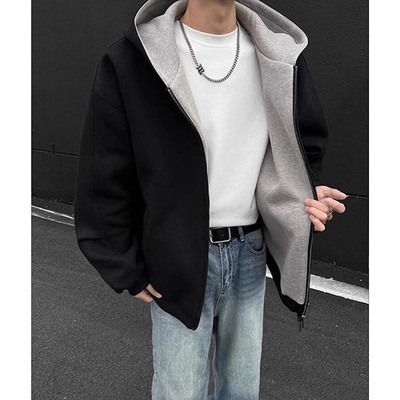 美式连帽重磅开衫卫衣外套男款秋冬季加厚双拉链潮牌vibe廓形夹克