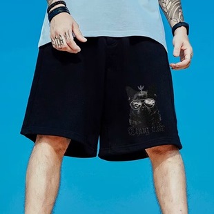 男宽松加肥加大胖子五分短裤 潮流趣味墨镜狗印花短裤 新款 2024夏季