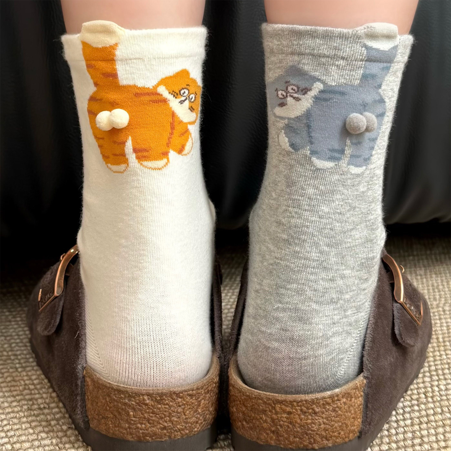 2025爆款袜子女中筒袜可爱卡通猫咪立体设计纯棉秋冬棉袜