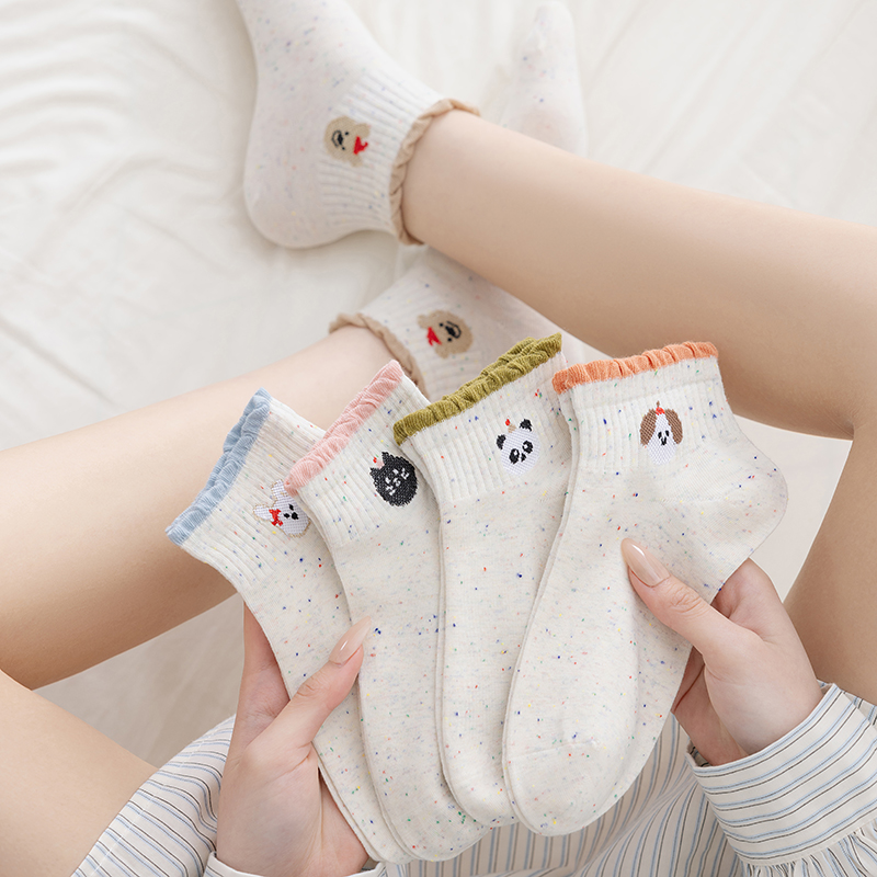 【5双】春夏季薄款点子纱卡通可爱简约百搭ins潮纯棉袜子女短袜