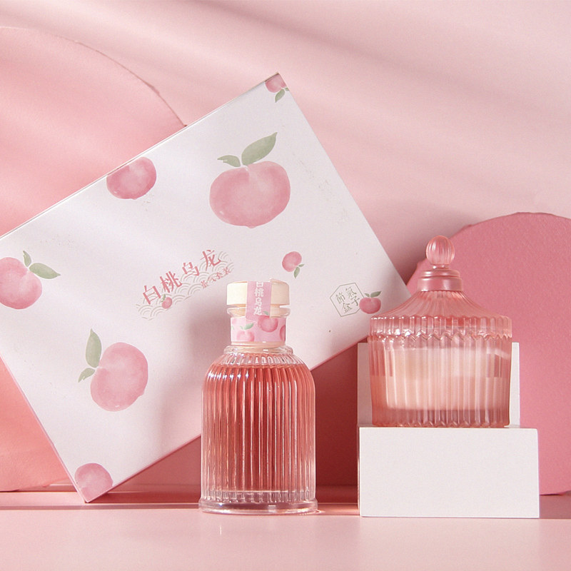 节气盒子白桃乌龙无火香薰木芯蜡烛礼盒套装 送女友闺蜜礼物