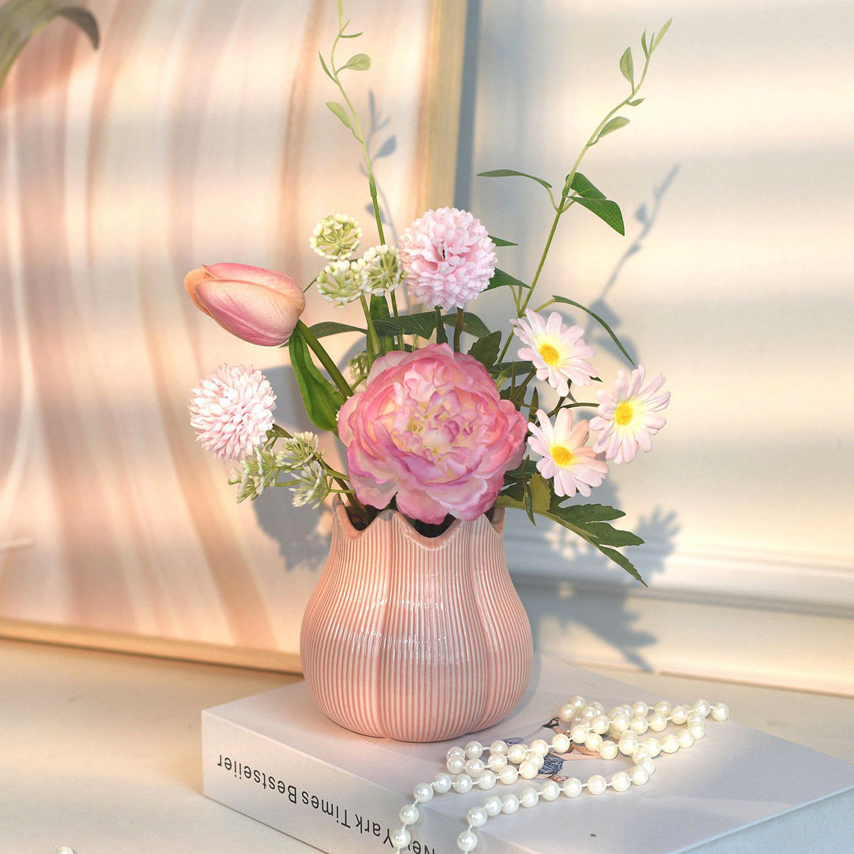 《含苞待放》粉色小清新艺术插花摆件餐桌仿真花摆设客厅装饰花艺,家居饰品,仿真花/假花,淘宝优惠券,粉丝福利购,淘宝优惠卷