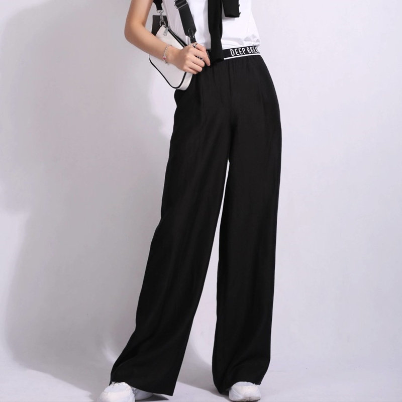 阿玛施旗舰店官网正品2020夏季新款百搭字母松紧腰阔腿长裤休闲裤