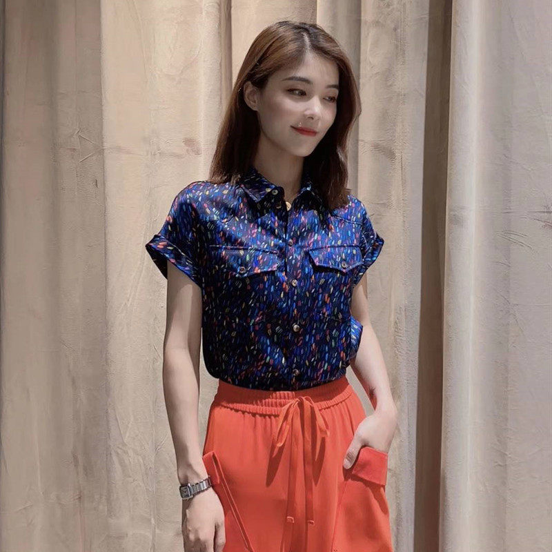 阿瑪施官网旗舰店2020夏新款正品桑蚕丝印花无袖碎花衬衫女衬衣
