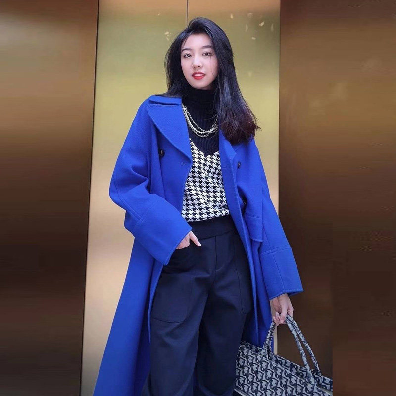 阿玛施旗舰店官网正品2020秋冬新款百搭纯色中长款羊毛大衣外套女